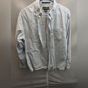 Eddie Bauer Women's Gray and White Striped Long Sleeve Shirt